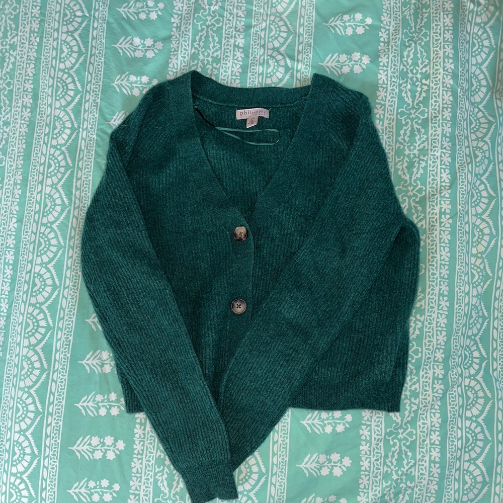 Philosophy 100% Cashmere Green Button Up Sweater